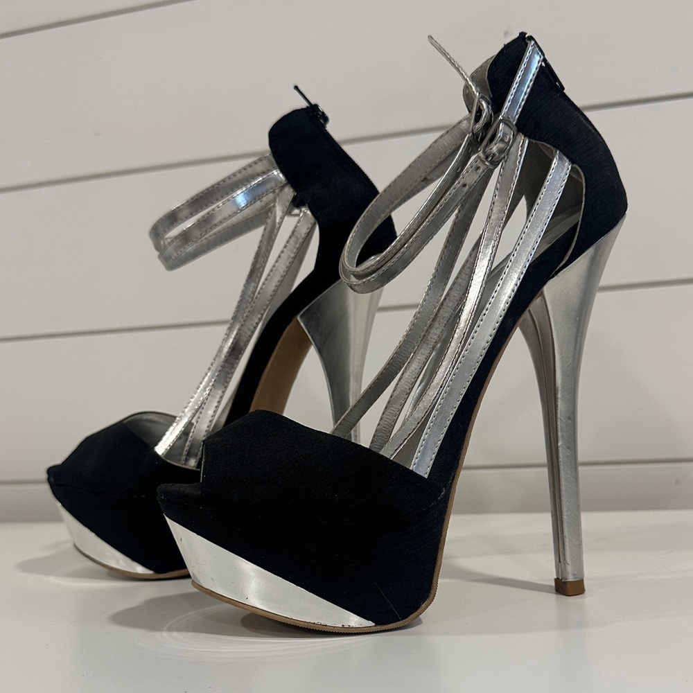 Elegant Black and Silver High Heels